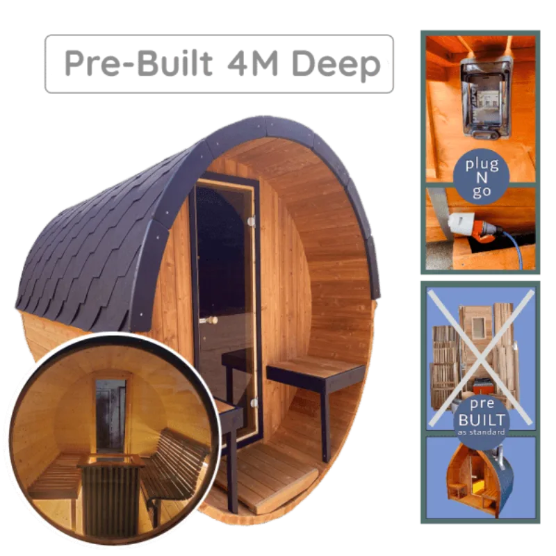 Full Rear Panoramic Glass Barrel Sauna | Harvia® BC60 Heater