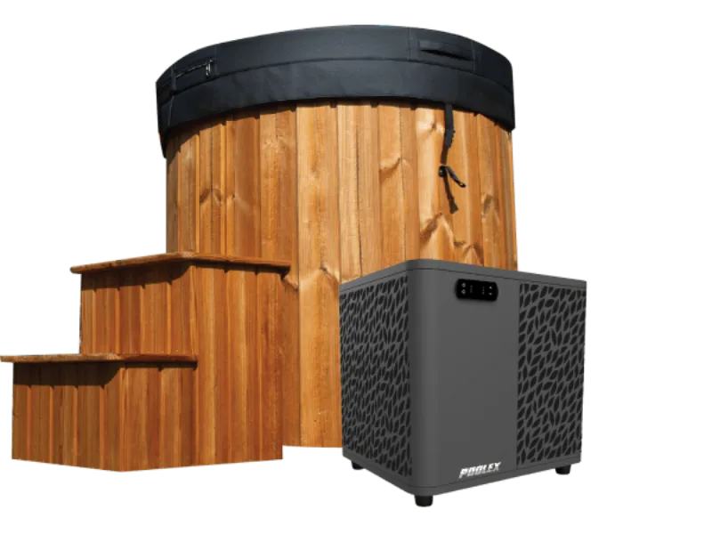 Ice Bath Grey Shell with Poolex O'Spa 3KW Chiller & Pump - Light Oak (With Matching Steps)